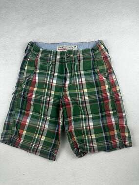 Y2K American Eagle Men's Classic Length Green Plaid Shorts Size 26 Vintage